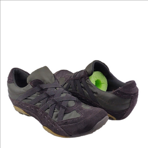 Steve Madden Lelly Brown Suede Leather Green Fabric Elastic Lace Slip On Sneaker